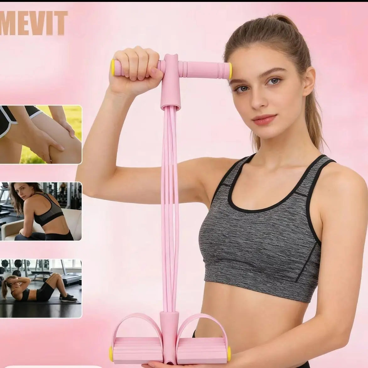 Multifunctional Tension Rope, 4-Tube Elastic Yoga Pedal Tension Belt, Natural Latex Tension Rope Fitness Equipment, Rubber,Mother'S Day Gifts