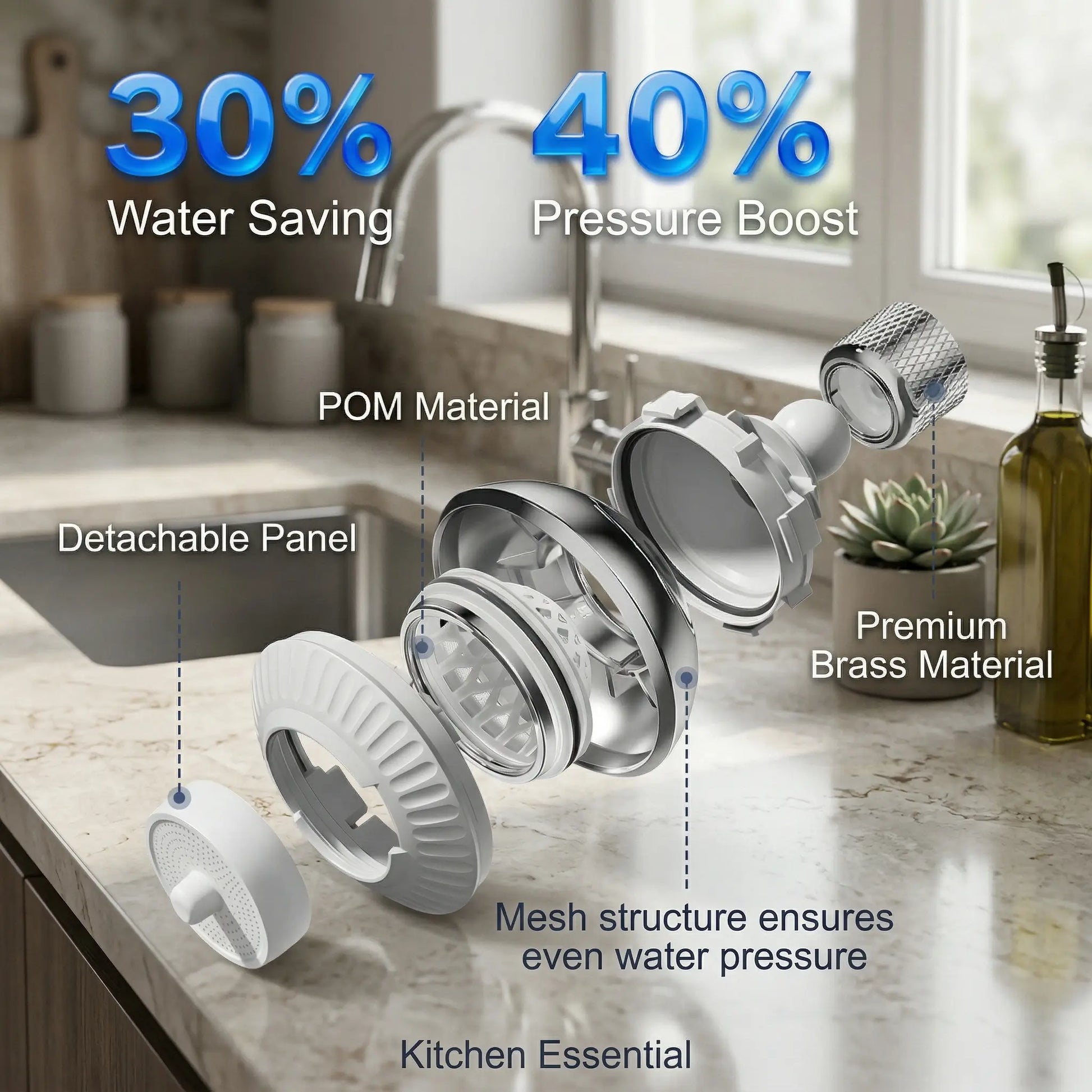 Swivel Faucet Aerator,3-Function Faucet Nozzle,360° Big Angle Rotate Kitchen Sink Faucet Attachment,Faucet Extender for Kitchen 55/64 Inch Female Thread,Kitchen Sink Aerator