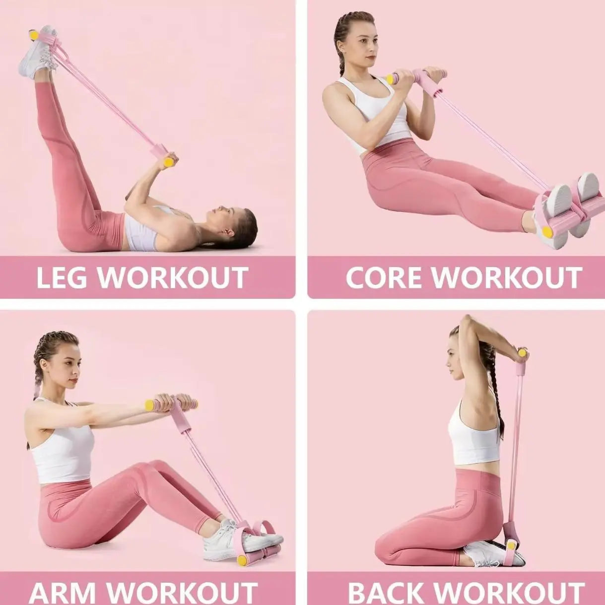 Multifunctional Tension Rope, 4-Tube Elastic Yoga Pedal Tension Belt, Natural Latex Tension Rope Fitness Equipment, Rubber,Mother'S Day Gifts